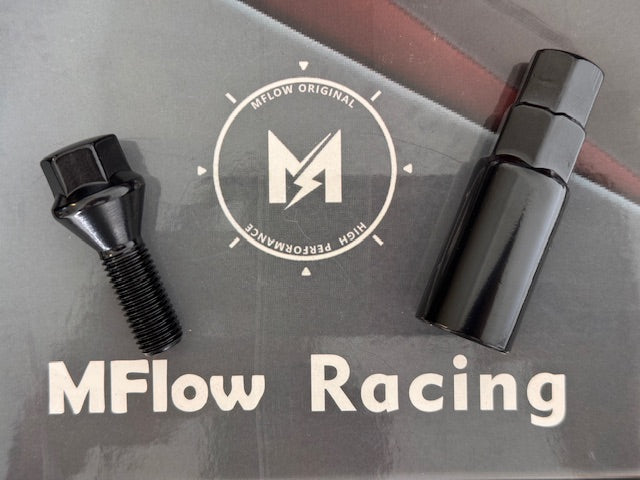 MFLOW Lug Bolt 12X1.5 T28MM L54MM HEX 17MM Conical Seat 20+KEY - Black